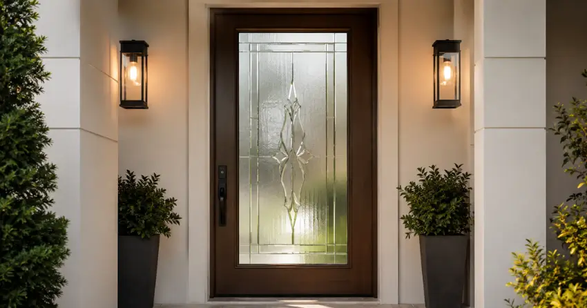 decorative frosted glass panel installed in a front door in Keswick