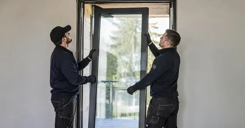 new glass panel being fitted into door frame in Simcoe Landing, Keswick