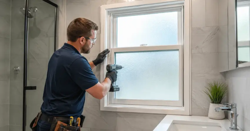 frosted glass installation bathroom window in Keswick