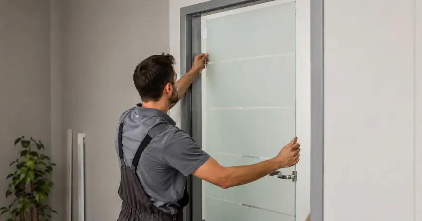frosted glass interior door panel installation in Willow Beach, Keswick