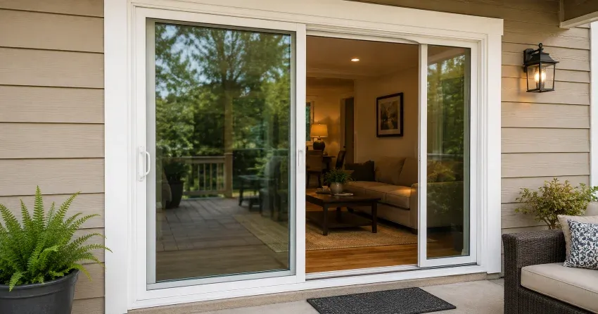 Patio Door Installation technician setting a new frame in Simcoe Landing, Keswick